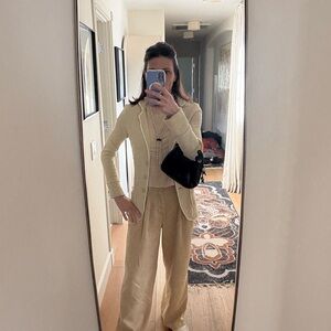 Ottod’Ame Italian Knit Blazer Raw Edge Cotton Blend Jacket Beige Cream US 8